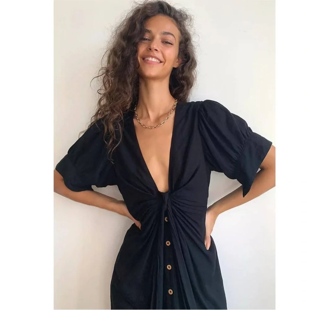 Free People Vintage Summer Midi Dress black XS NEW WITH TAGS NWT